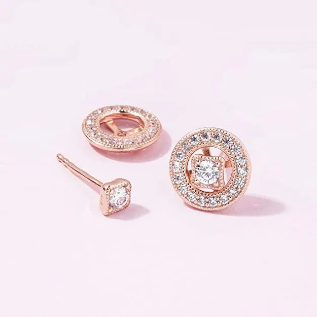 Khuyên Tai Pandora Vintage Circle Stud Earrings 280721CZ Màu Vàng Hồng