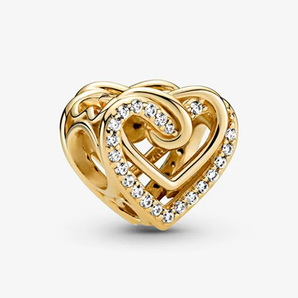 Hạt Vòng Charm Pandora Sparkling Entwined Hearts Màu Vàng