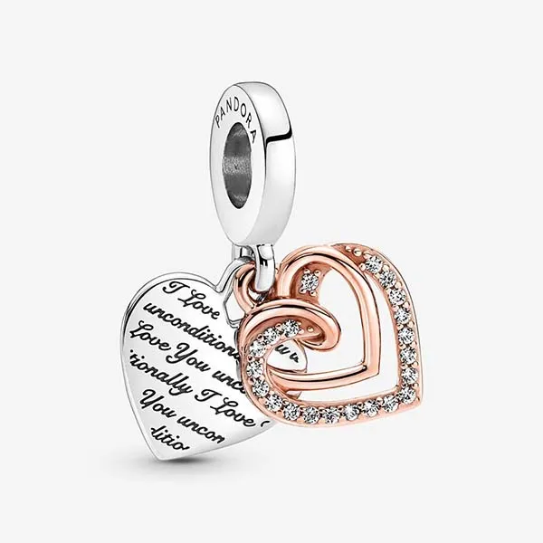Hạt Vòng Charm Pandora Entwined Hearts Double Dangle 781062C01 Màu Bạc Phối Vàng Hồng - Trang sức - Vua Hàng Hiệu