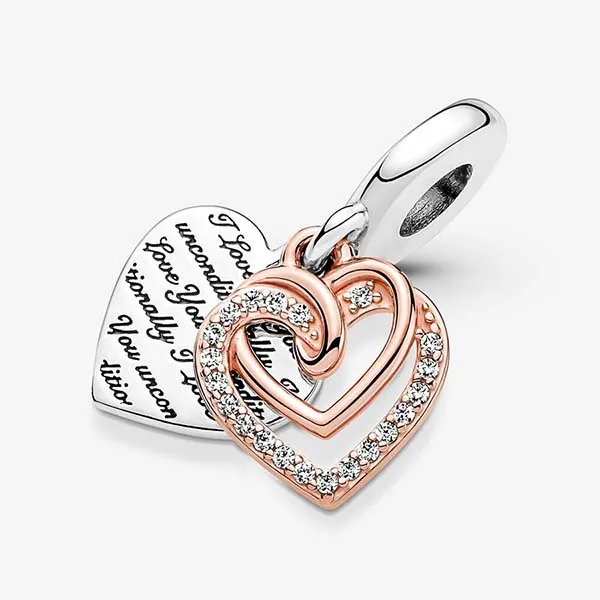 Hạt Vòng Charm Pandora Entwined Hearts Double Dangle 781062C01 Màu Bạc Phối Vàng Hồng - Trang sức - Vua Hàng Hiệu