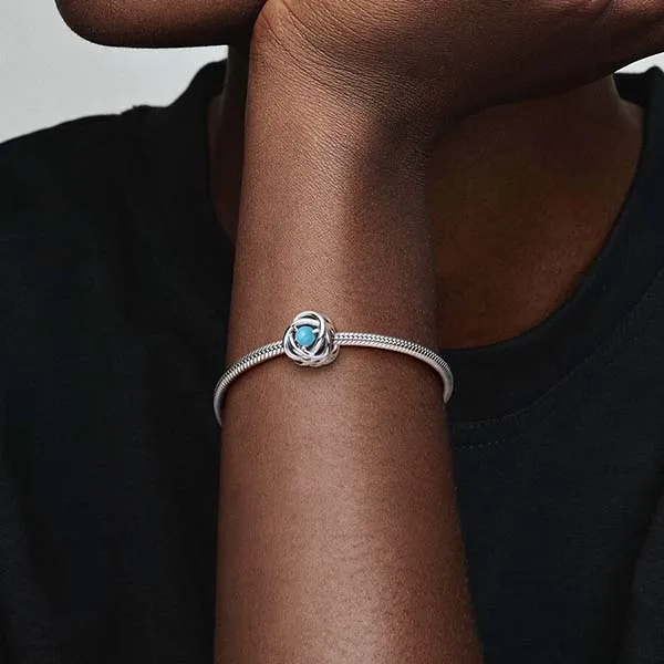 Hạt Vòng Charm Pandora December Turquoise Blue Eternity Circle 790064C02 Màu Xanh Bạc