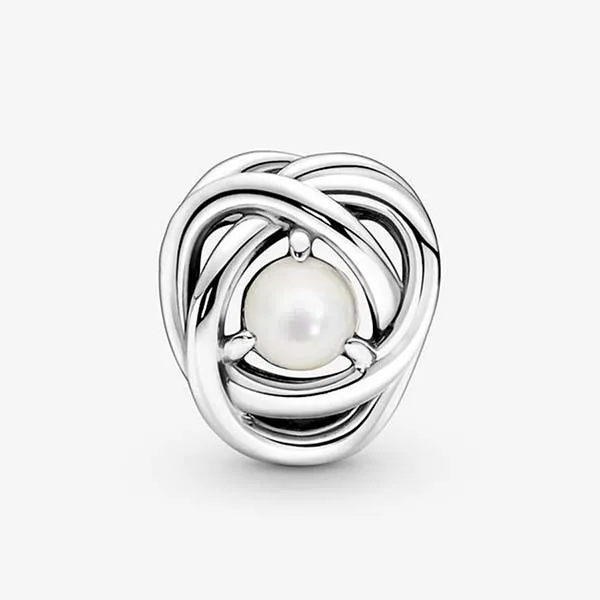 Hạt Vòng Charm Pandora June White Mother of Pearl Eternity Circle 790064C03 Màu Bạc