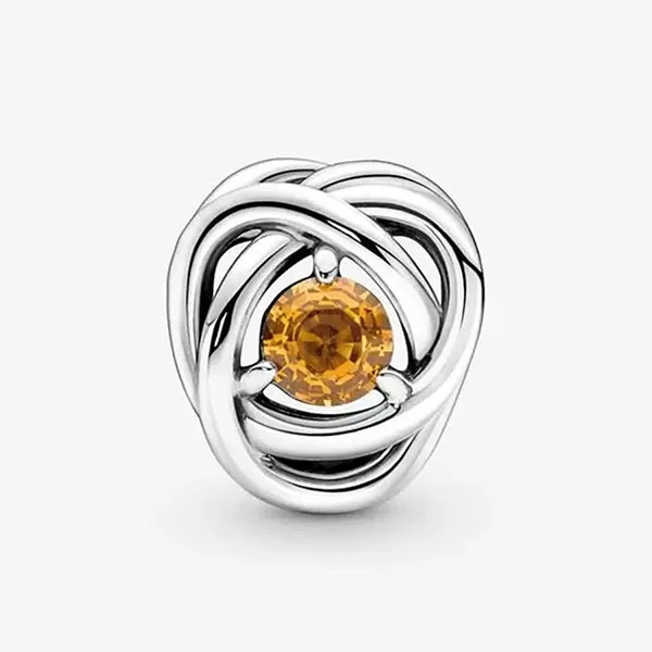 Hạt Vòng Charm Pandora November Honey Eternity Circle 790065C04 Màu Vàng Bạc