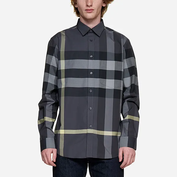 Áo Sơ Mi Nam Burberry Check Print Cotton Shirt 8050329 B1952 Màu Ghi Xám