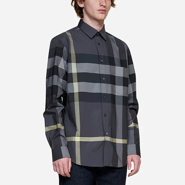Áo Sơ Mi Nam Burberry Check Print Cotton Shirt 8050329 B1952 Màu Ghi Xám