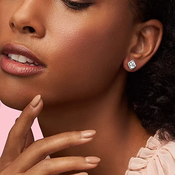 Khuyên Tai Pandora Square Sparkle Halo Stud Earrings 290591CZ Màu Bạc