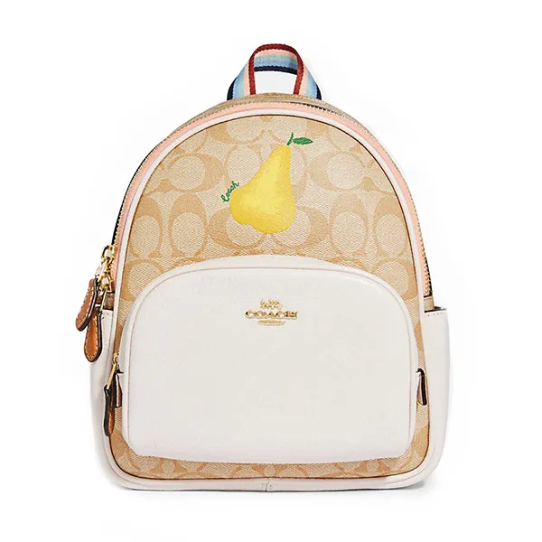 Balo Coach Mini Court Backpack In Signature Canvas With Pear Màu Nâu Trắng - Túi xách - Vua Hàng Hiệu