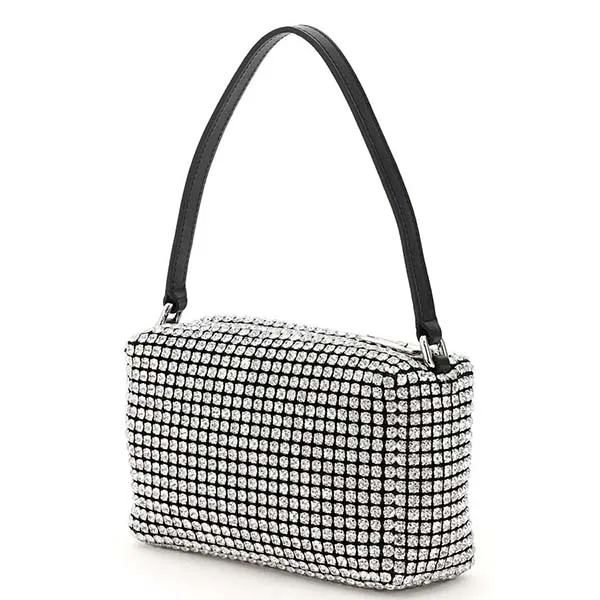 Túi Xách Tay Alexander Wang Wangloc Rhinestone Pouch Bag Màu Đen Trắng