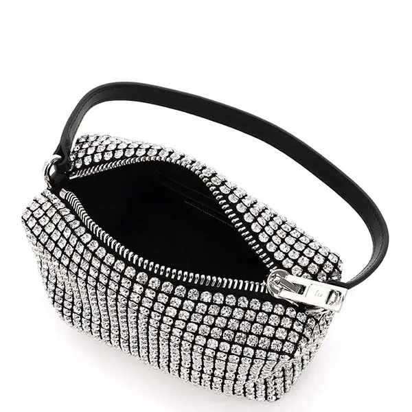 Túi Xách Tay Alexander Wang Wangloc Rhinestone Pouch Bag Màu Đen Trắng