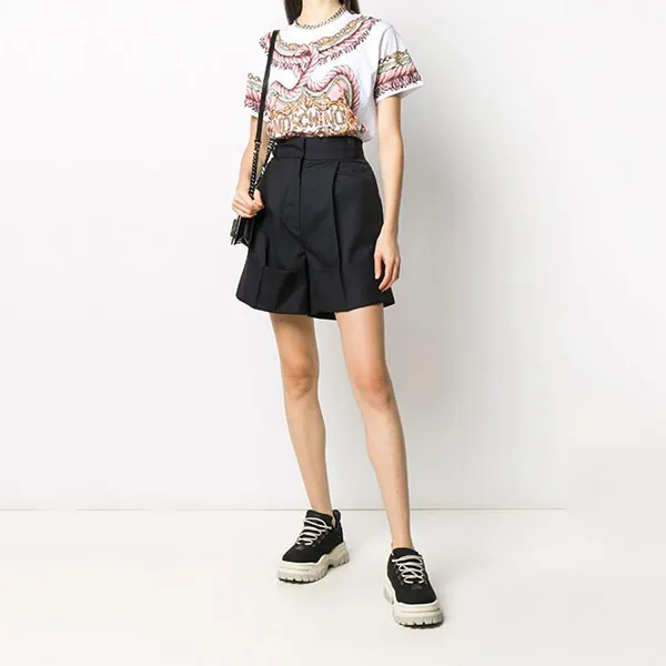 Áo Phông Moschino Rope Print T-shirt 202E J070855401001 Màu Trắng Họa Tiết Vàng Hồng Size XS