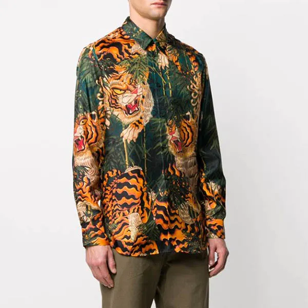 Áo Sơ Mi Dài Tay Dsquared2 Tiger Print Shirt Phối Màu