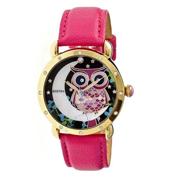 Đồng Hồ Nữ Bertha Ashley Black Mother of Pearl Crystal-set Dial Pink Leather Ladies Watch BR3006 GIOGFAI003 Màu Hồng