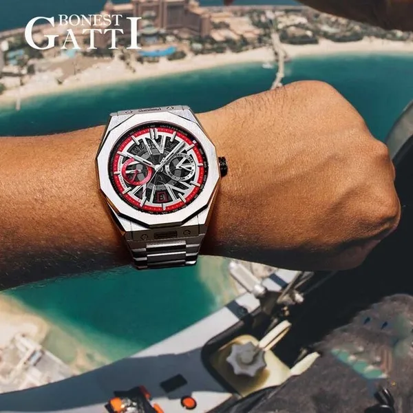 Đồng Hồ Nam Bonest Gatti King Speed B596013S Màu Bạc Viền Đỏ