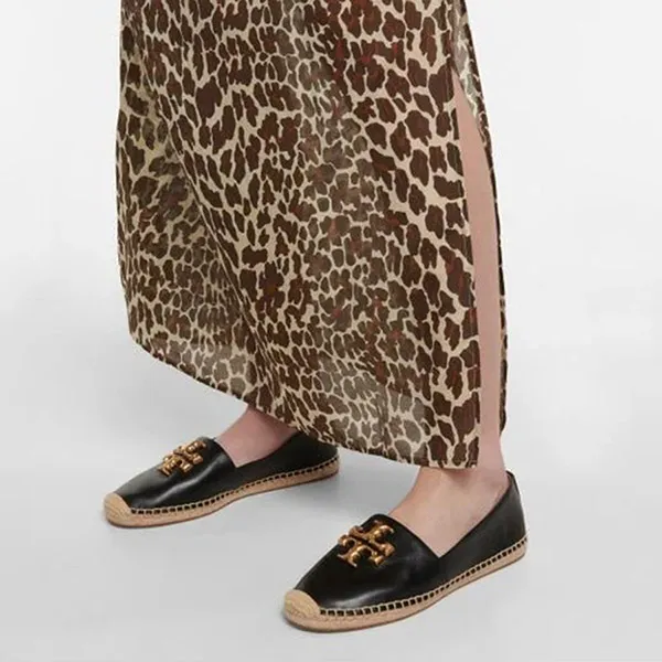 Giày Slip On Tory Burch Women's Black Eleanor Leather Espadrilles Màu Đen - Giày - Vua Hàng Hiệu