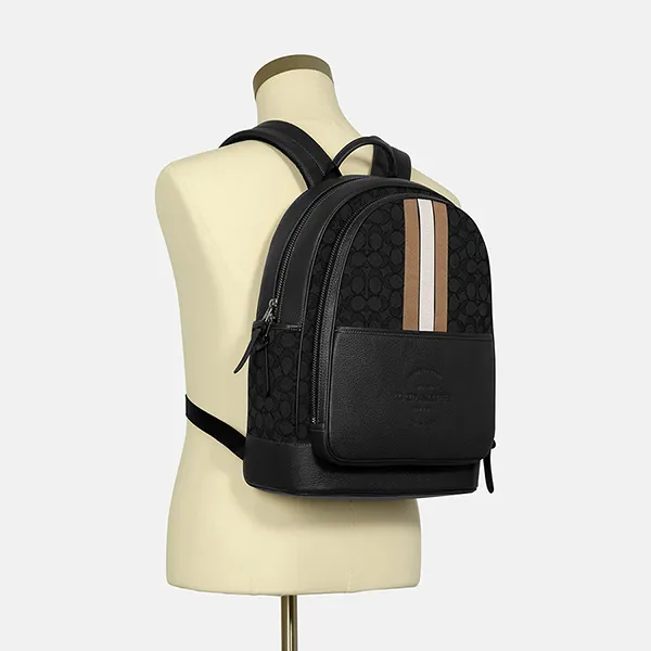 Balo Nam Coach Thompson Backpack In Signature Jacquard With Varsity Stripe C5389 Màu Đen