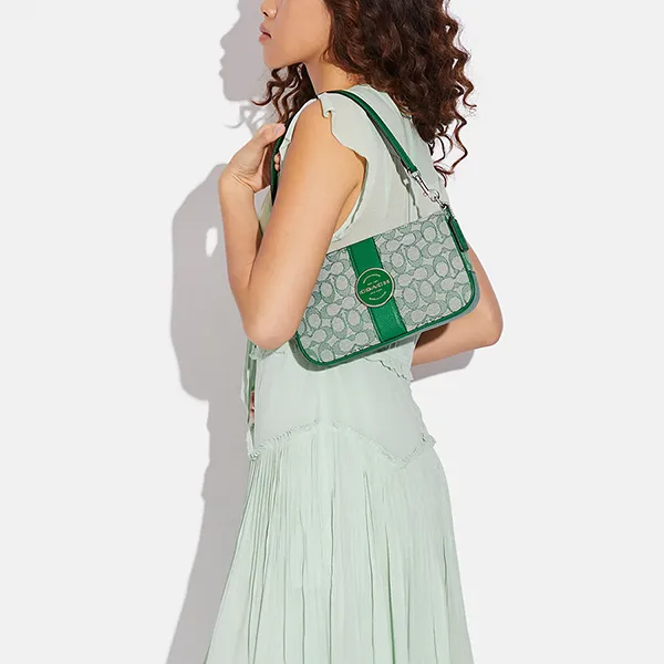 Túi Đeo Vai Coach Original Lonnie Baguette In Signature Jacquard C8306 Màu Xanh Green