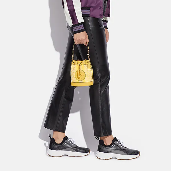 Túi Xách Tay Coach Mini Dempsey Bucket Bag In Signature Jacquard With Stripe And Patch Màu Vàng - Túi xách - Vua Hàng Hiệu