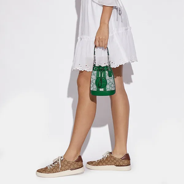 Túi Xách Tay Coach Mini Dempsey Bucket Bag In Signature Jacquard With Stripe And Patch Màu Xanh Lá