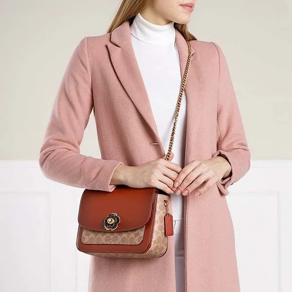 Túi Đeo Chéo Coach Coated Canvas Signature Madison Shoulder Bag Beige Màu Nâu Be