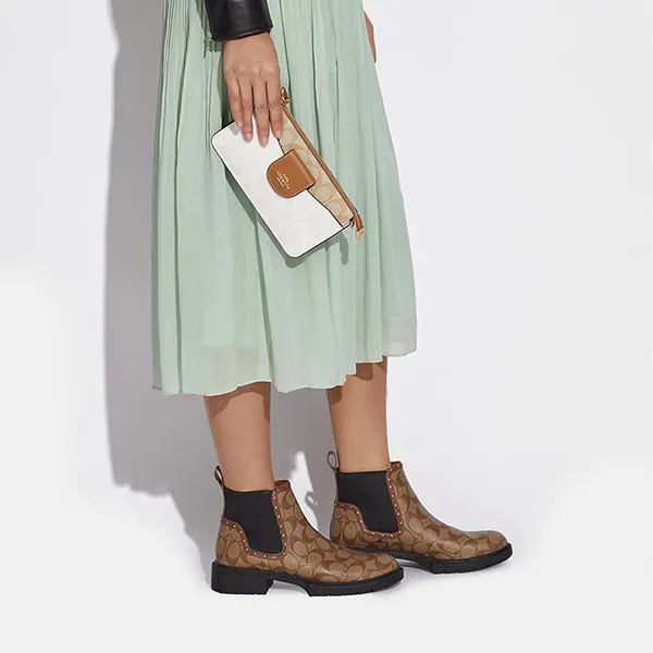 Túi Đeo Chéo Coach Poppy Crossbody With Card Case In Blocked Signature Canvas Màu Trắng Nâu