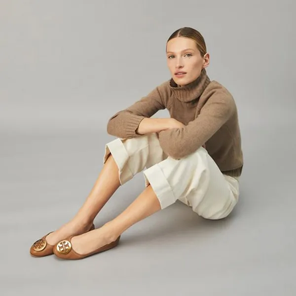 Giày Búp Bê Tory Burch Minnie Travel Ballet Flat, Leather Màu Nâu