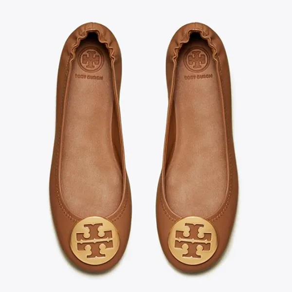 Giày Búp Bê Tory Burch Minnie Travel Ballet Flat, Leather Màu Nâu