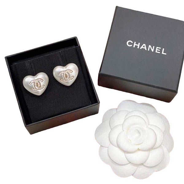 Khuyên Tai Chanel Earrings Hình Trái Tim Màu Bạc - 1