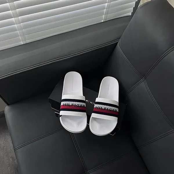 Dép Tommy Hilfiger Recycled Knit Stripe Pool Slide FM03642 100 Phối Màu Size 41