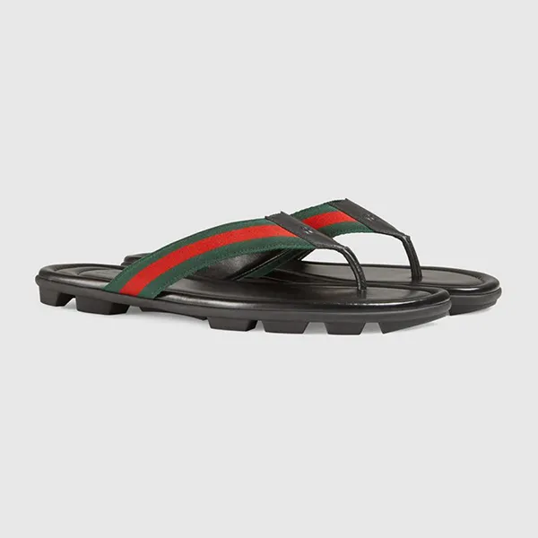Dép Xỏ Ngón Gucci Đen Quai Xanh Đỏ 429362 Size 40