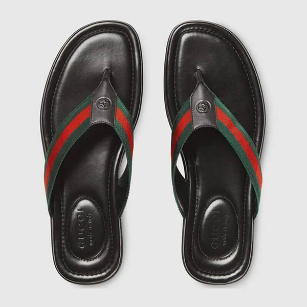 Dép Xỏ Ngón Gucci Đen Quai Xanh Đỏ 429362 Size 40