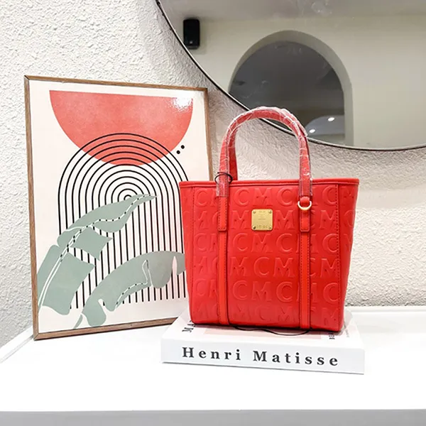 Túi Xách MCM Aren Top-Zip Shopper In MCM Monogram Leather Màu Đỏ Hồng