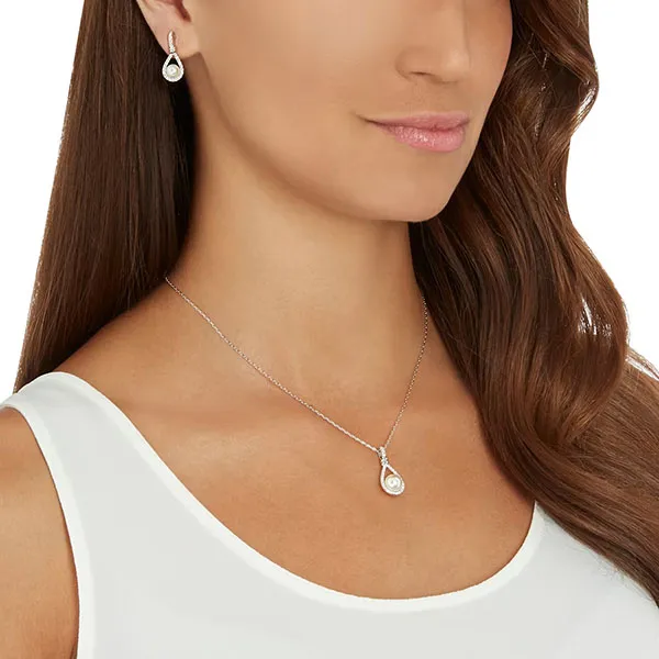 Set Dây Chuyền Và Khuyên Tai Swarovski Enlace White, Rhodium Plated Màu Bạc - Trang sức - Vua Hàng Hiệu