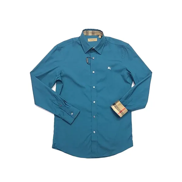 Áo Sơ Mi Nam Burberry Dài Tay Màu Xanh Teal Check Cổ Size S
