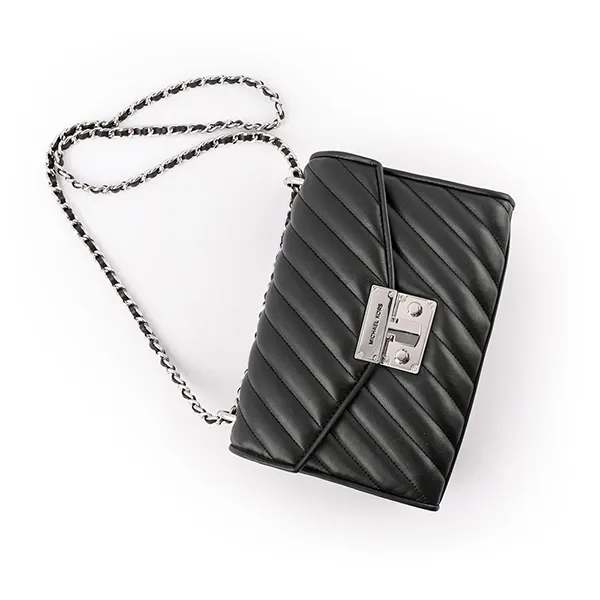 Túi Đeo Chéo Michael Kors MKRose Plain Stitched Leather Flap Shoulder Màu Đen Khóa Bạc