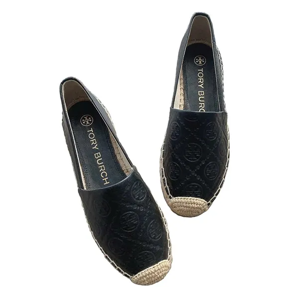 Giày Slip On Tory Burch Monogram Leather Espadrille Shoes Màu Đen - Giày - Vua Hàng Hiệu