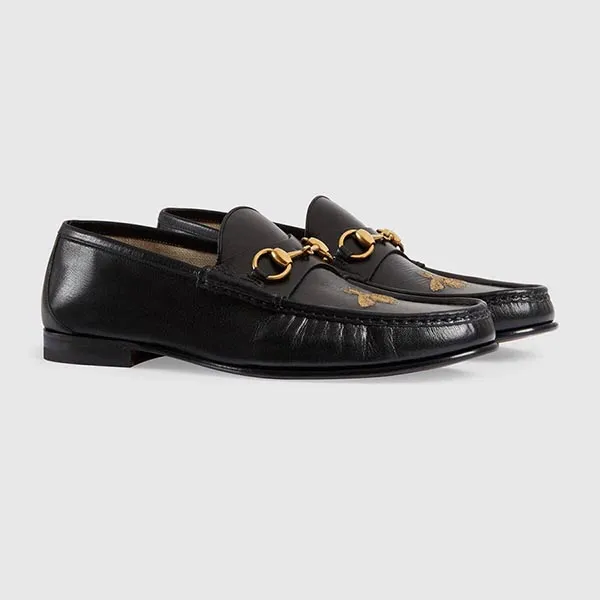 Giày Lười Nam Gucci Leather Loafer With Bee Màu Đen Size 41