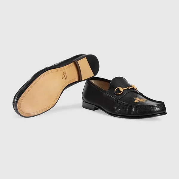 Giày Lười Nam Gucci Leather Loafer With Bee Màu Đen Size 41