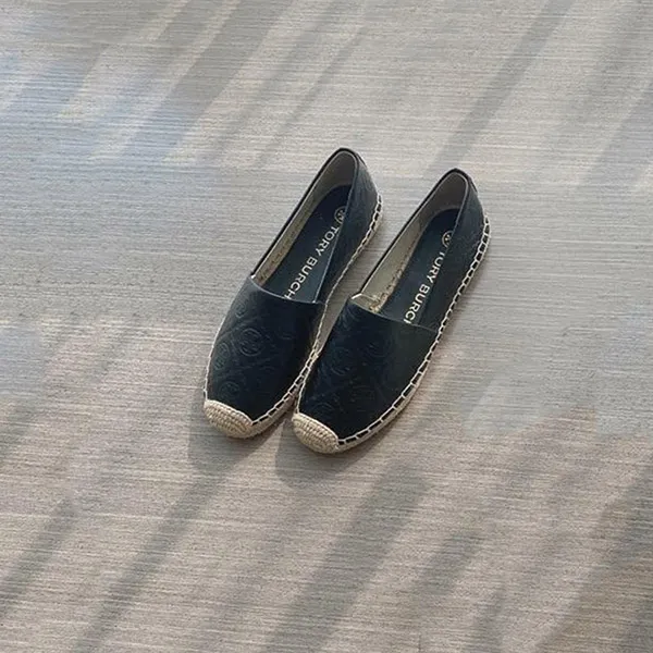 Giày Slip On Tory Burch Monogram Leather Espadrille Shoes Màu Đen - Giày - Vua Hàng Hiệu
