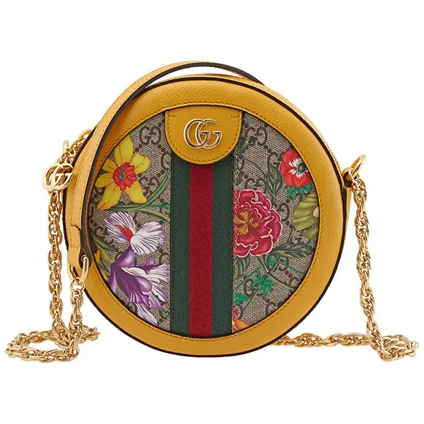 Túi Trống Tròn Gucci Ladies Ophidia GG Flora Round Shoulder Bag Màu Vàng - Túi xách - Vua Hàng Hiệu