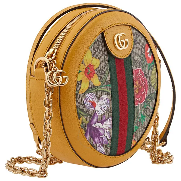 Túi Trống Tròn Gucci Ladies Ophidia GG Flora Round Shoulder Bag Màu Vàng - Túi xách - Vua Hàng Hiệu
