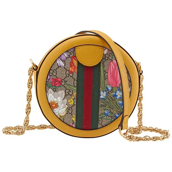 Túi Trống Tròn Gucci Ladies Ophidia GG Flora Round Shoulder Bag Màu Vàng - Túi xách - Vua Hàng Hiệu