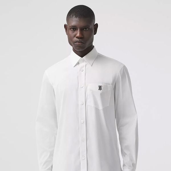 Áo Sơ Mi Burberry Monogram Motif Technical Cotton Shirt Màu Trắng - 1