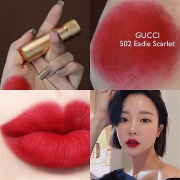 Son Lì Gucci Rouge À Lèvres Voile Mat Màu 502 Eadie Scarlet Màu Đỏ Lạnh Pha Hồng - Son Môi - Vua Hàng Hiệu