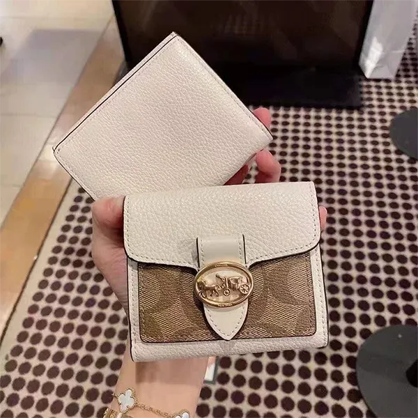 Ví Nữ Coach Georgie Small Wallet In Signature Canvas Màu Nâu Trắng - Túi xách - Vua Hàng Hiệu
