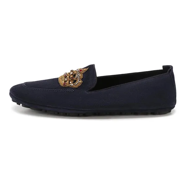 Giày Lười Dolce & Gabbana D&G Men's Blue Crown Patch Loafers Màu Xanh Navy Size 39 - 3