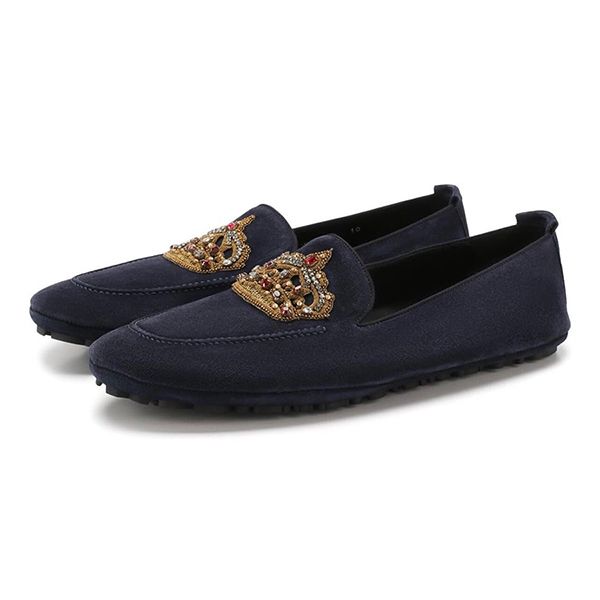 Giày Lười Dolce & Gabbana D&G Men's Blue Crown Patch Loafers Màu Xanh Navy Size 39 - 1