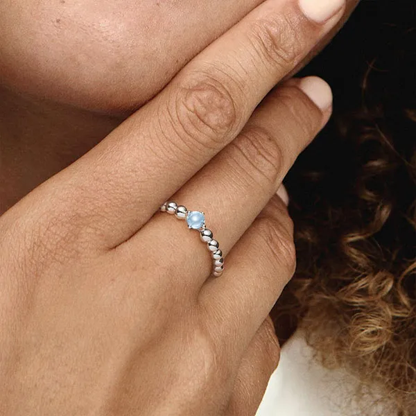 Nhẫn Pandora December Sky Blue Beaded Ring Màu Bạc Đính Pha Lê Xanh Nhạt - Trang sức - Vua Hàng Hiệu
