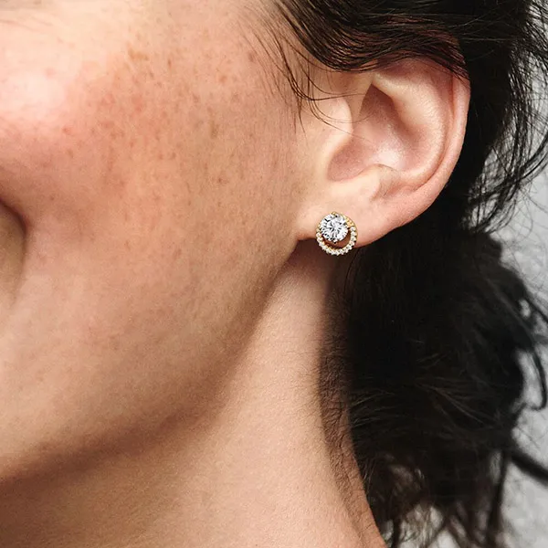 Khuyên Tai Pandora Sparkling Round Halo Stud Earrings 261248C01 Màu Vàng - Trang sức - Vua Hàng Hiệu