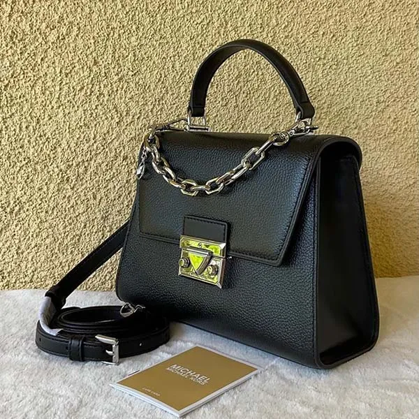 Túi Đeo Chéo Michael Kors MK Serena Top Handle Trapezoid Black Leather Satchel Màu Đen - Túi xách - Vua Hàng Hiệu
