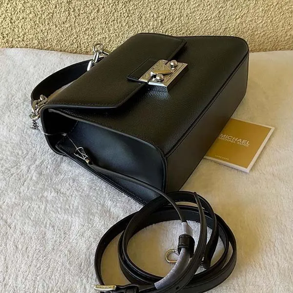 Túi Đeo Chéo Michael Kors MK Serena Top Handle Trapezoid Black Leather Satchel Màu Đen - Túi xách - Vua Hàng Hiệu